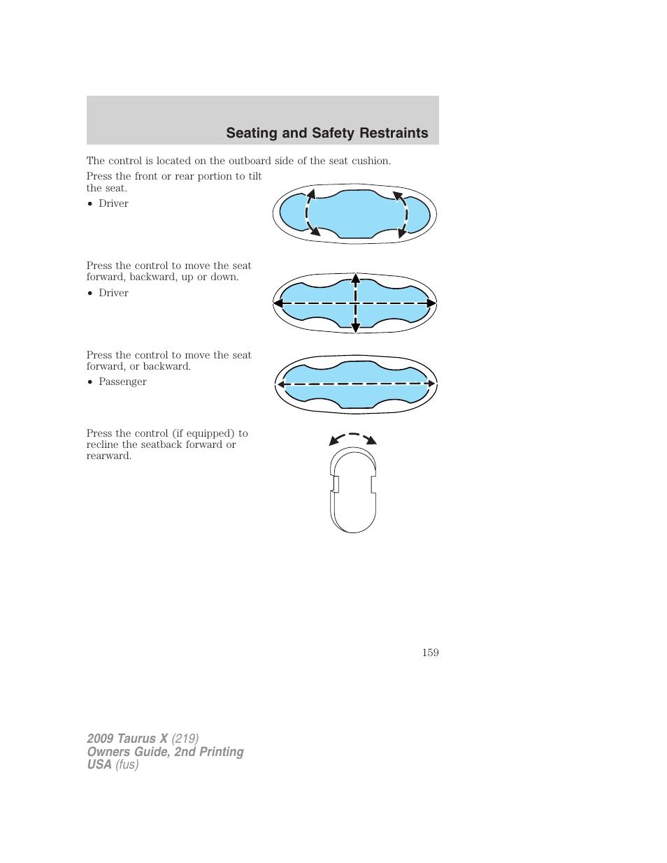 Seating and safety restraints | FORD 2009 Taurus X v.2 User Manual | Page 159 / 358