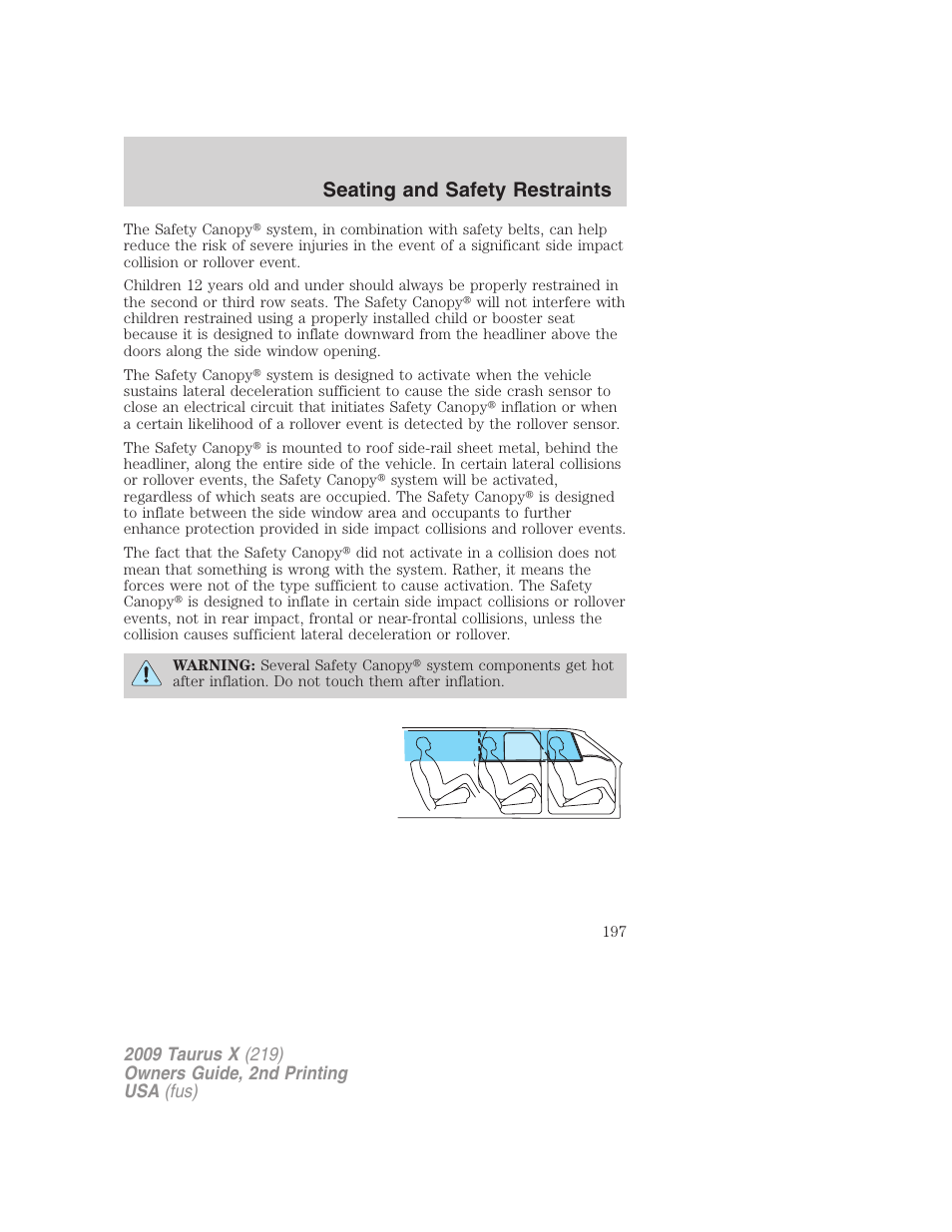 Seating and safety restraints | FORD 2009 Taurus X v.2 User Manual | Page 197 / 358