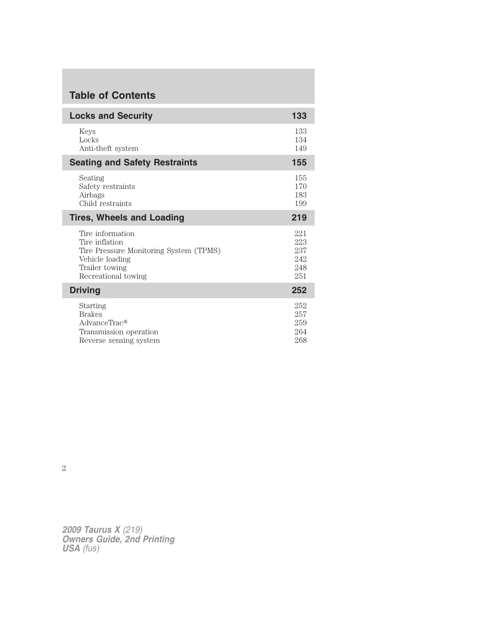 FORD 2009 Taurus X v.2 User Manual | Page 2 / 358