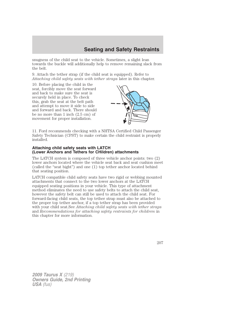 Seating and safety restraints | FORD 2009 Taurus X v.2 User Manual | Page 207 / 358