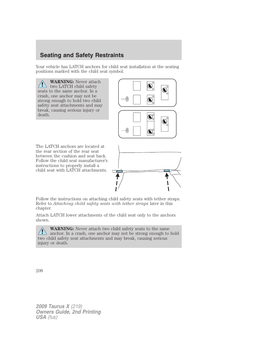 Seating and safety restraints | FORD 2009 Taurus X v.2 User Manual | Page 208 / 358