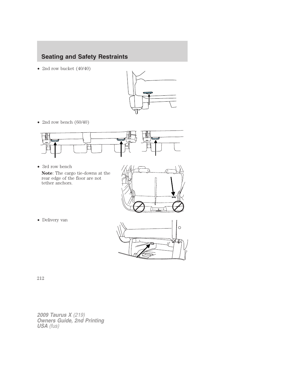Seating and safety restraints | FORD 2009 Taurus X v.2 User Manual | Page 212 / 358