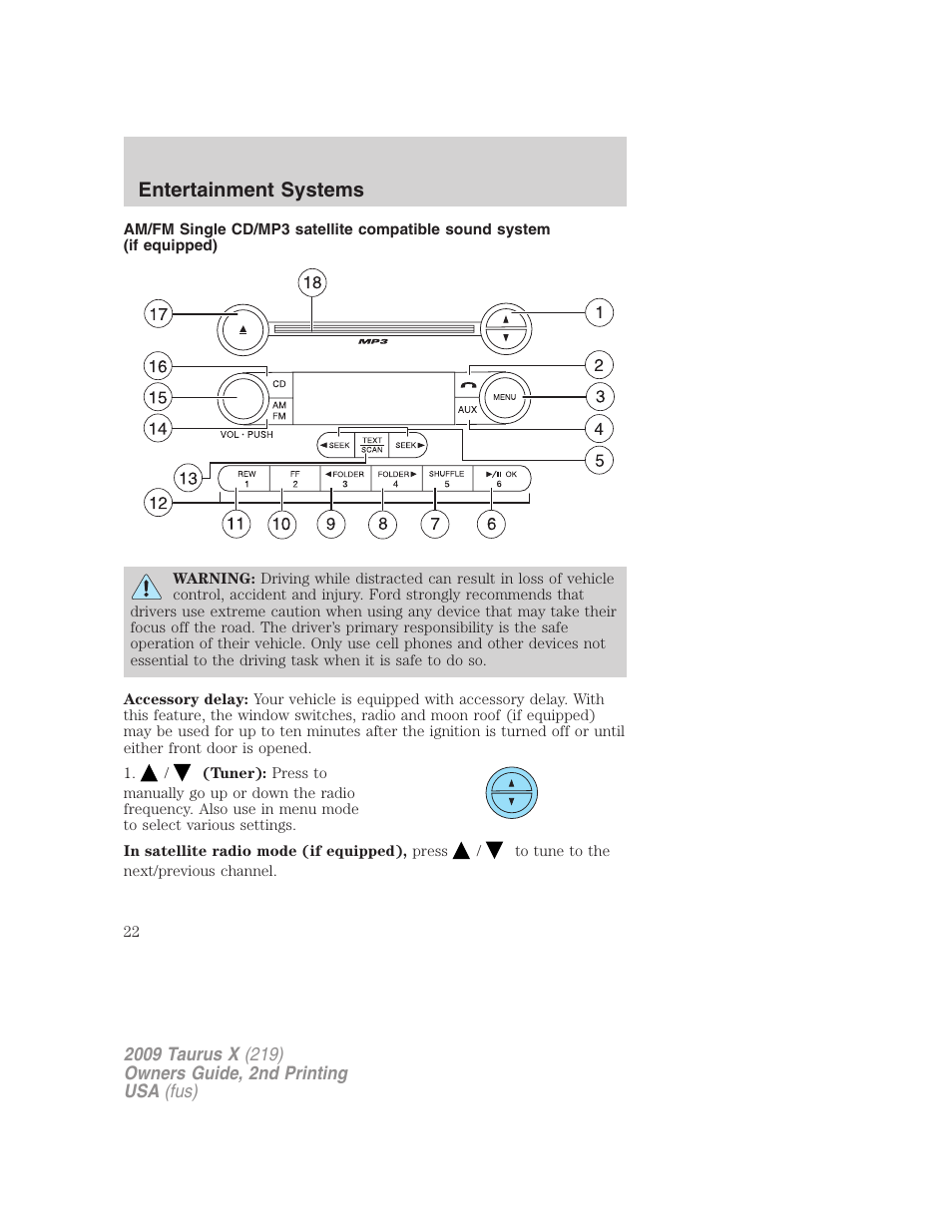 Am/fm stereo with cd, Entertainment systems | FORD 2009 Taurus X v.2 User Manual | Page 22 / 358