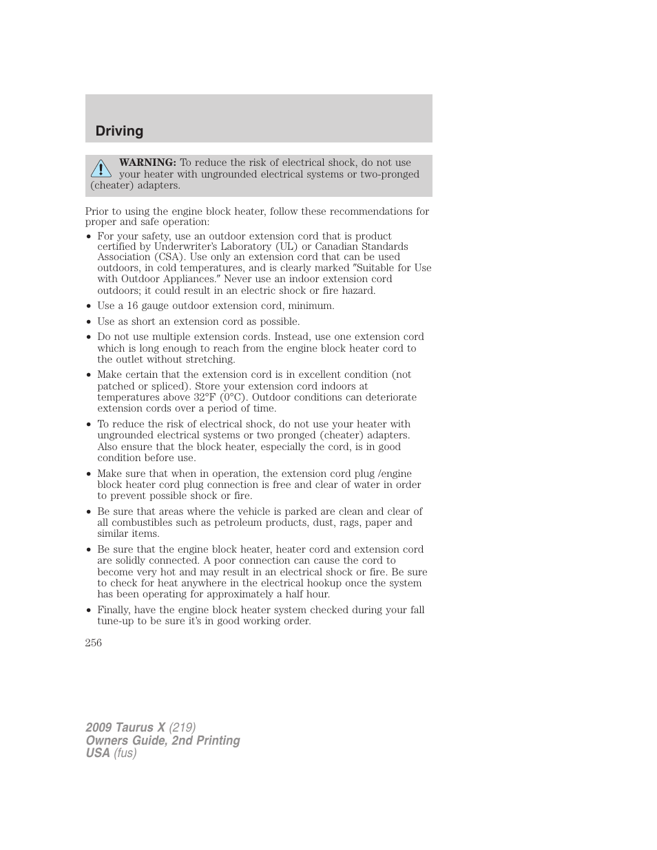 Driving | FORD 2009 Taurus X v.2 User Manual | Page 256 / 358