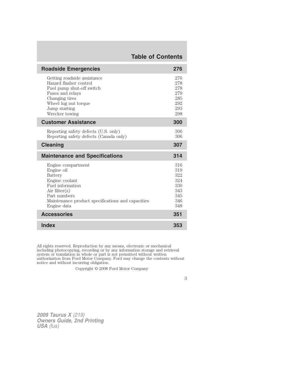 FORD 2009 Taurus X v.2 User Manual | Page 3 / 358