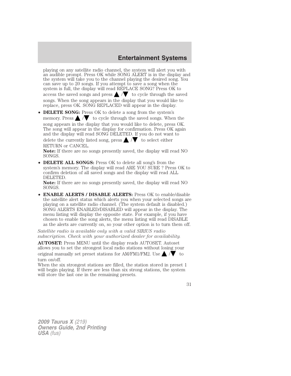 Entertainment systems | FORD 2009 Taurus X v.2 User Manual | Page 31 / 358