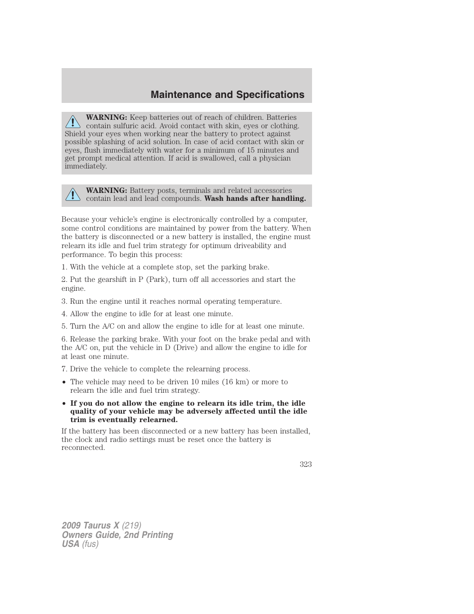 Maintenance and specifications | FORD 2009 Taurus X v.2 User Manual | Page 323 / 358