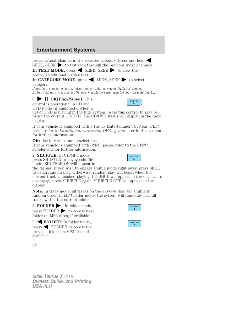 Entertainment systems | FORD 2009 Taurus X v.2 User Manual | Page 34 / 358