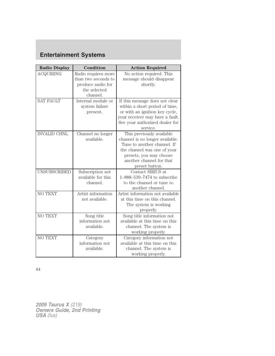 Entertainment systems | FORD 2009 Taurus X v.2 User Manual | Page 44 / 358