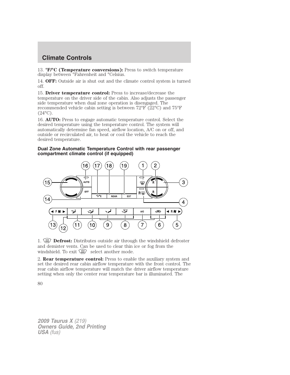 Climate controls | FORD 2009 Taurus X v.2 User Manual | Page 80 / 358