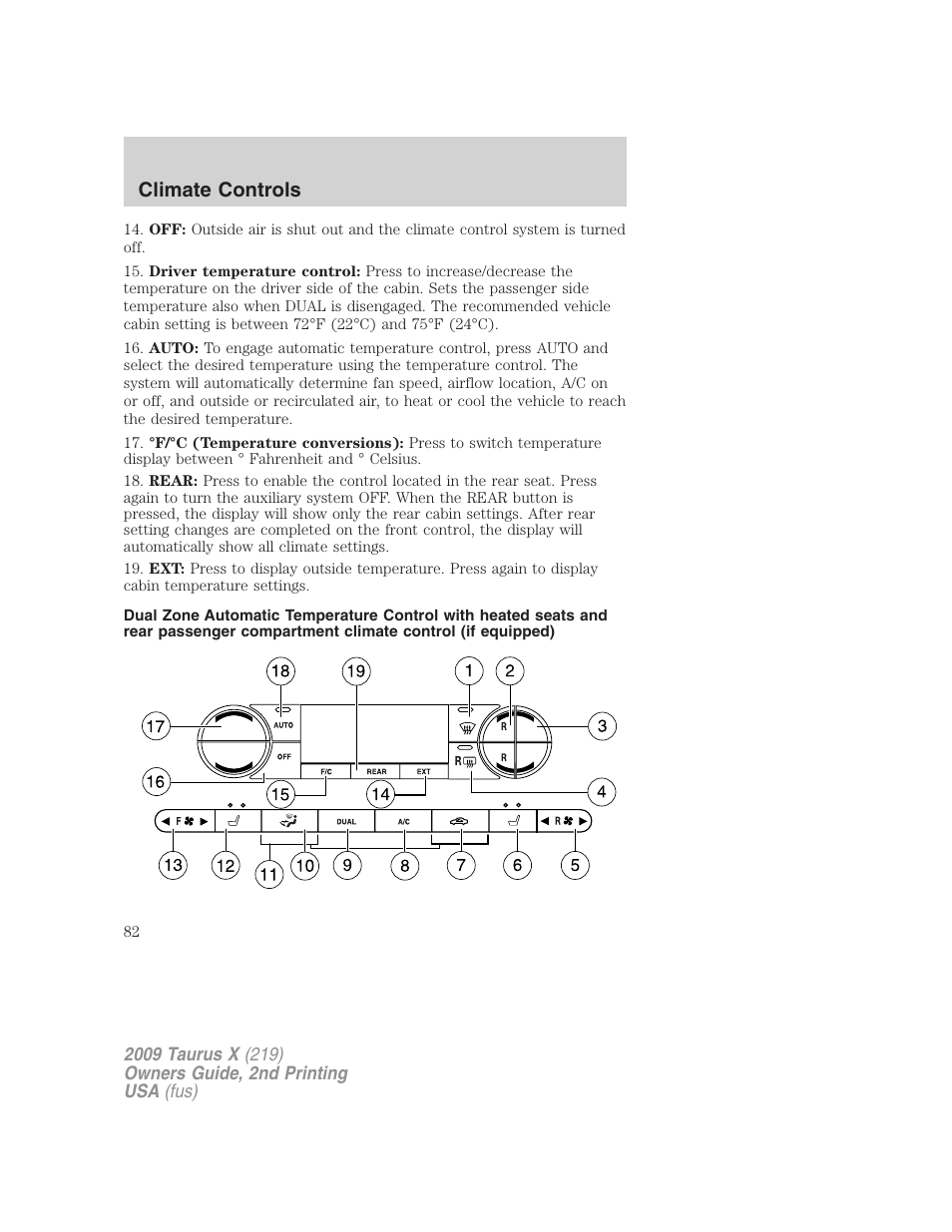 Climate controls | FORD 2009 Taurus X v.2 User Manual | Page 82 / 358