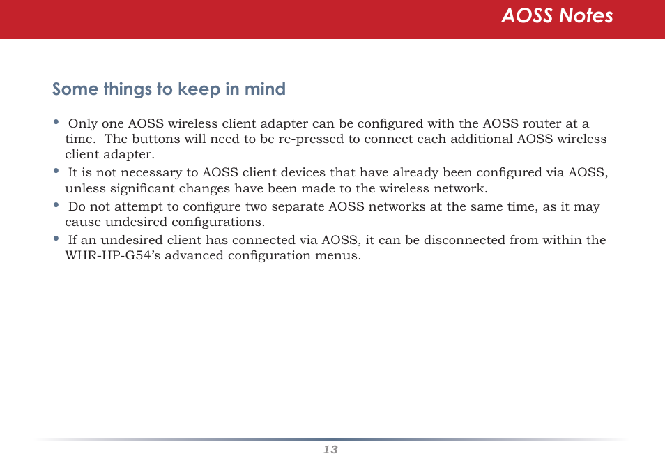 Some things to keep in mind | Buffalo Technology Buffalo AirStation WHR-HP-G54 User Manual | Page 13 / 91
