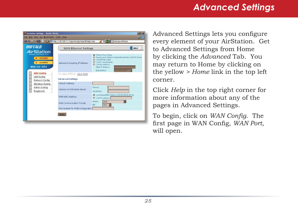 Advanced settings | Buffalo Technology Buffalo AirStation WHR-HP-G54 User Manual | Page 25 / 91