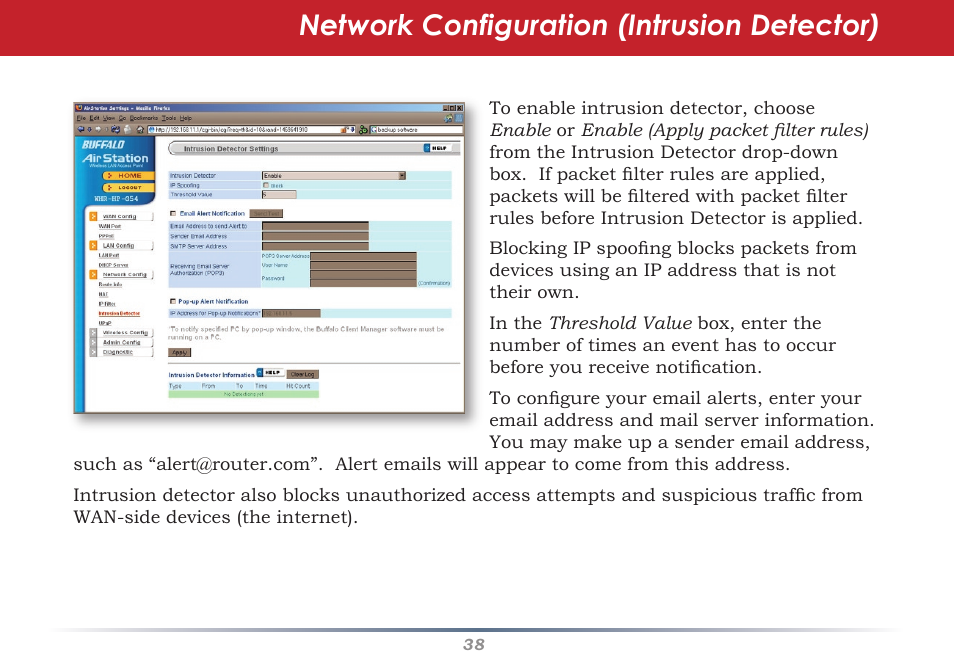 Network configuration (intrusion detector) | Buffalo Technology Buffalo AirStation WHR-HP-G54 User Manual | Page 38 / 91