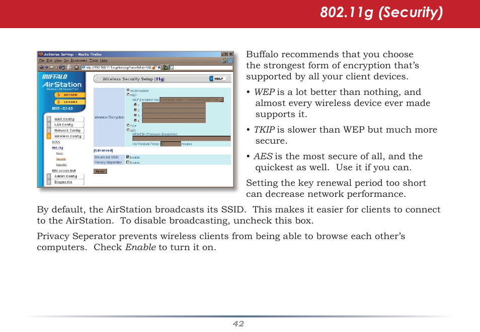 11g (security) | Buffalo Technology Buffalo AirStation WHR-HP-G54 User Manual | Page 42 / 91