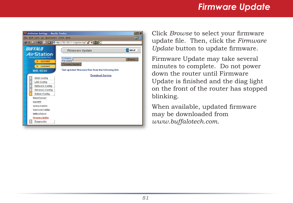 Firmware update | Buffalo Technology Buffalo AirStation WHR-HP-G54 User Manual | Page 51 / 91