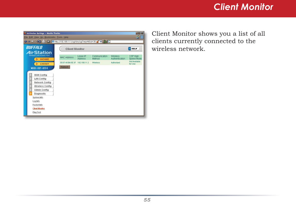 Client monitor | Buffalo Technology Buffalo AirStation WHR-HP-G54 User Manual | Page 55 / 91