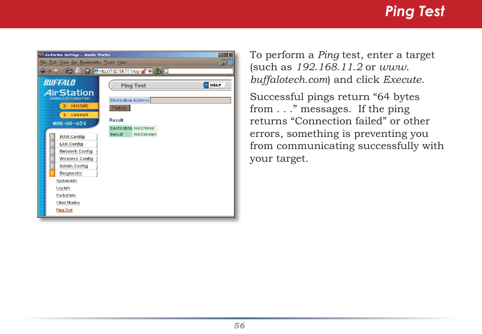 Ping test | Buffalo Technology Buffalo AirStation WHR-HP-G54 User Manual | Page 56 / 91
