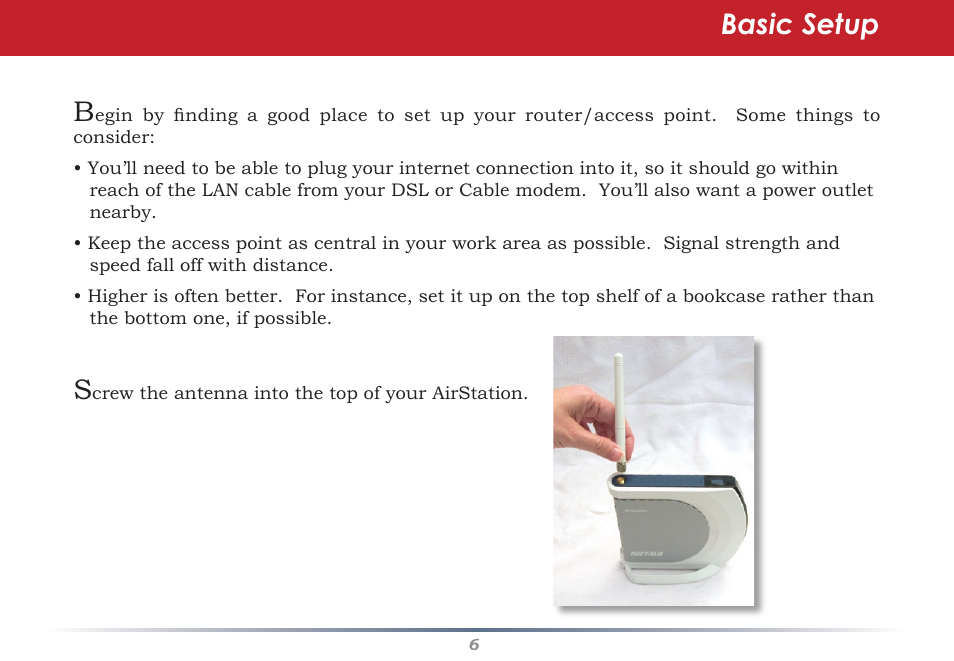 Basic setup | Buffalo Technology Buffalo AirStation WHR-HP-G54 User Manual | Page 6 / 91