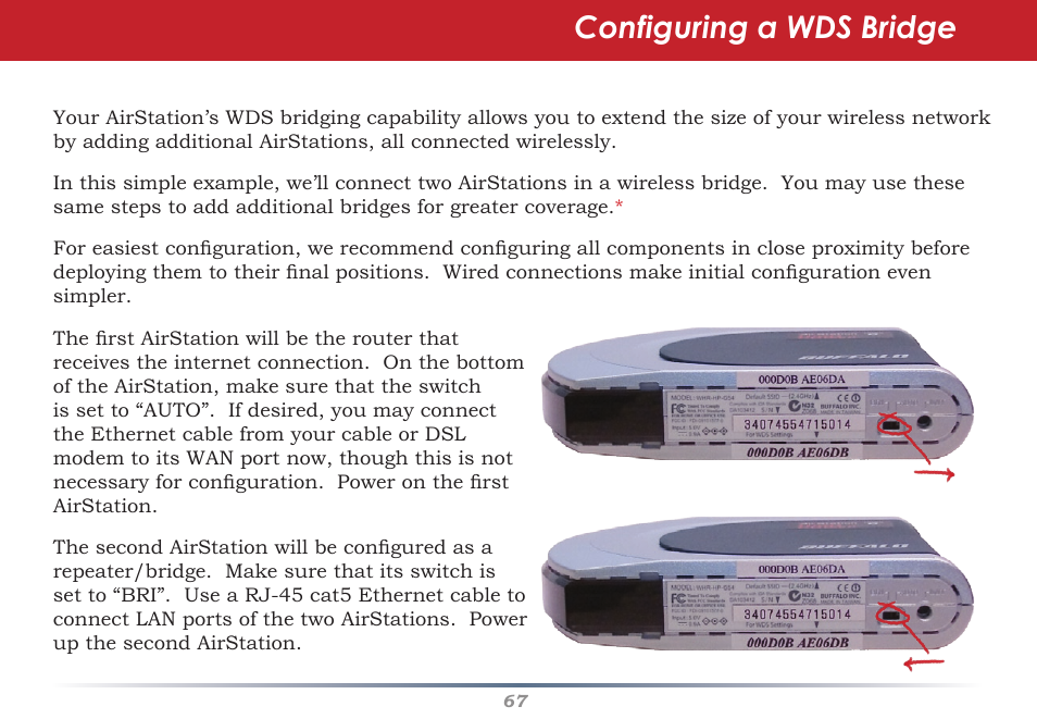 Configuring a wds bridge | Buffalo Technology Buffalo AirStation WHR-HP-G54 User Manual | Page 67 / 91