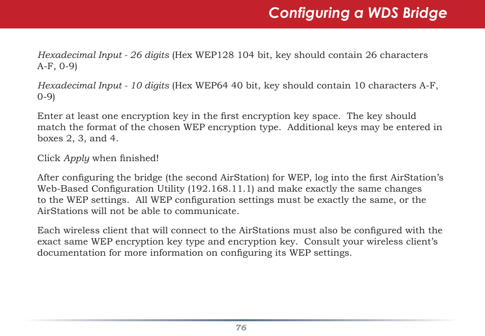 Configuring a wds bridge | Buffalo Technology Buffalo AirStation WHR-HP-G54 User Manual | Page 76 / 91