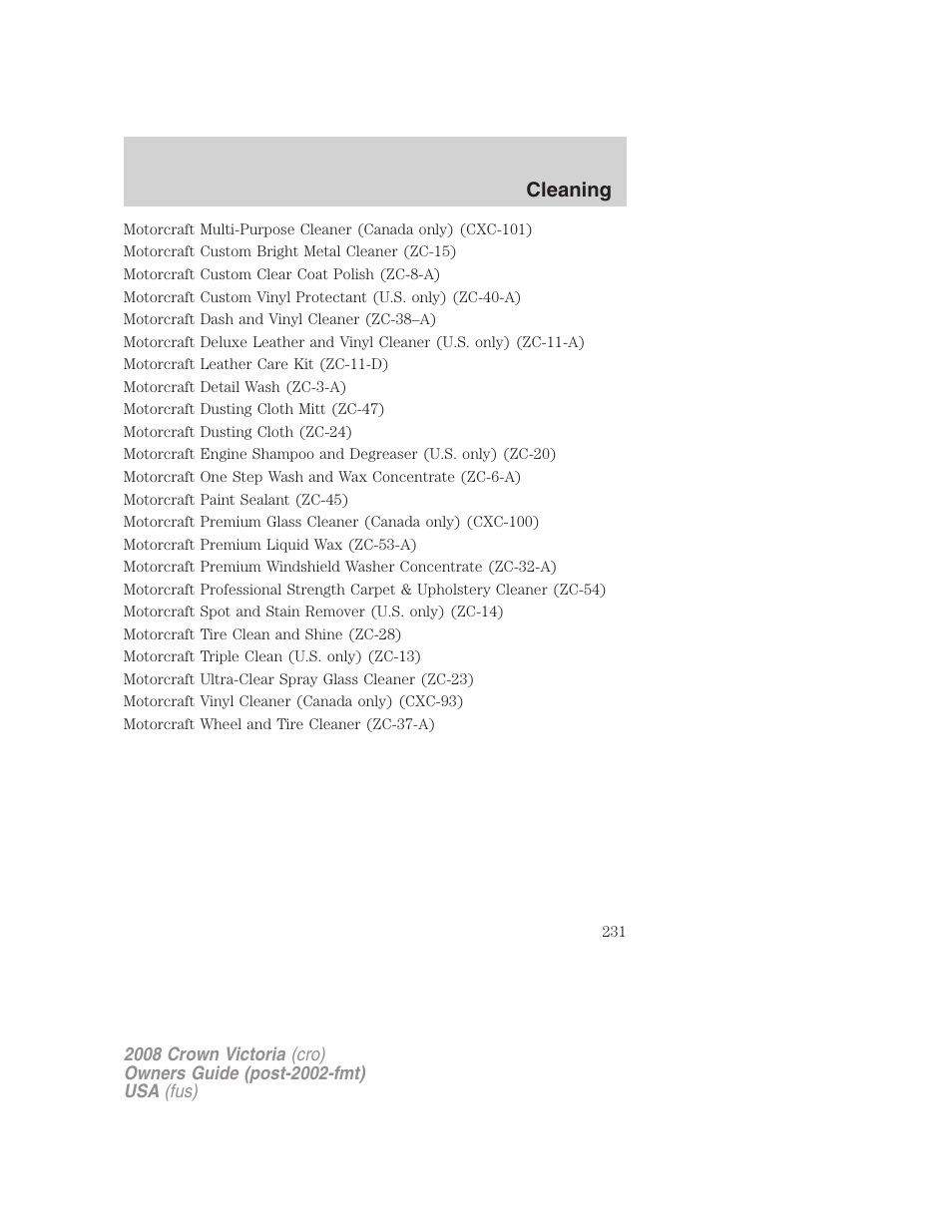 Cleaning | FORD 2008 Crown Victoria User Manual | Page 231 / 280