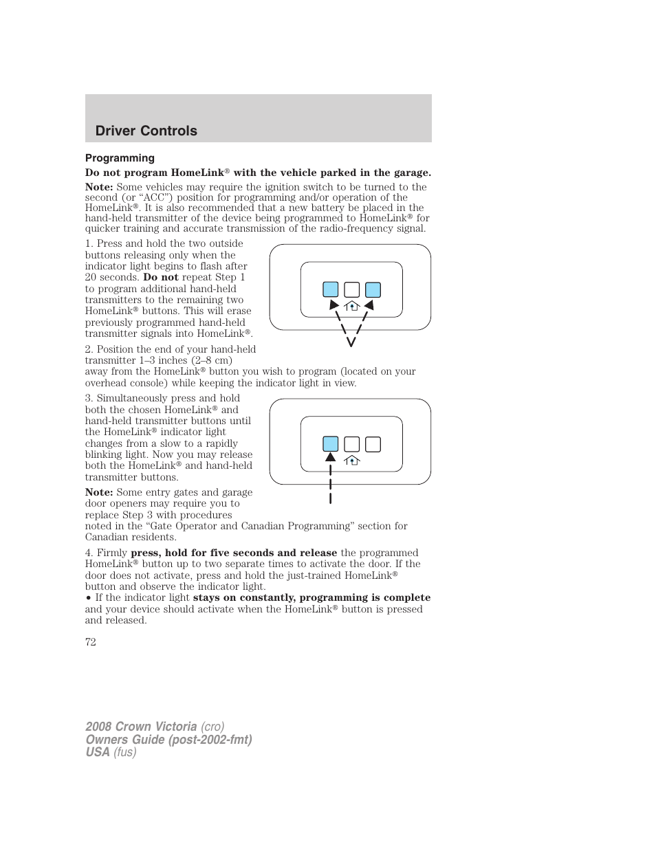 Programming, Driver controls | FORD 2008 Crown Victoria User Manual | Page 72 / 280