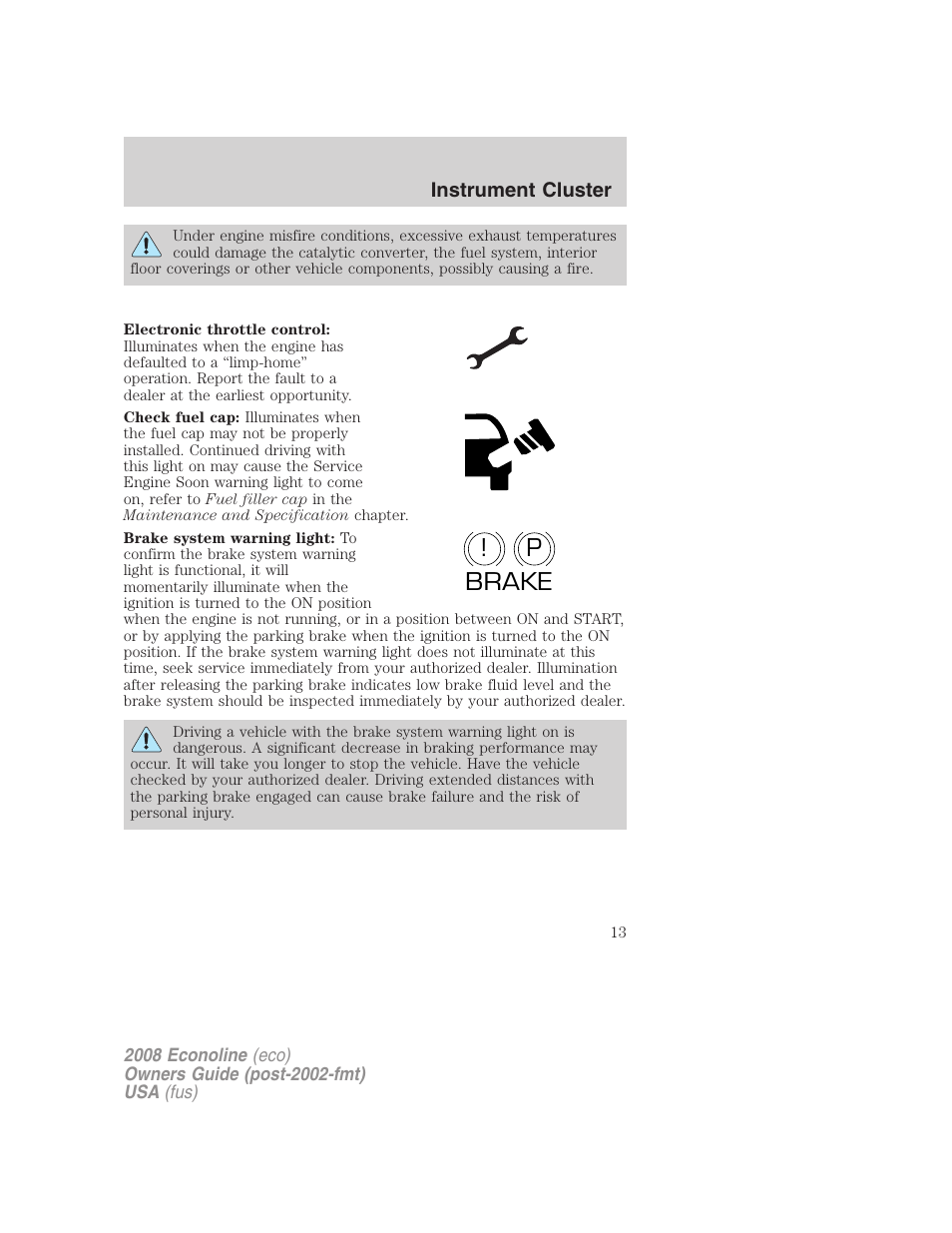 P! brake | FORD 2008 E-450 v.1 User Manual | Page 13 / 280
