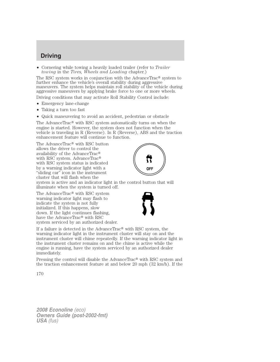 Driving | FORD 2008 E-450 v.1 User Manual | Page 170 / 280