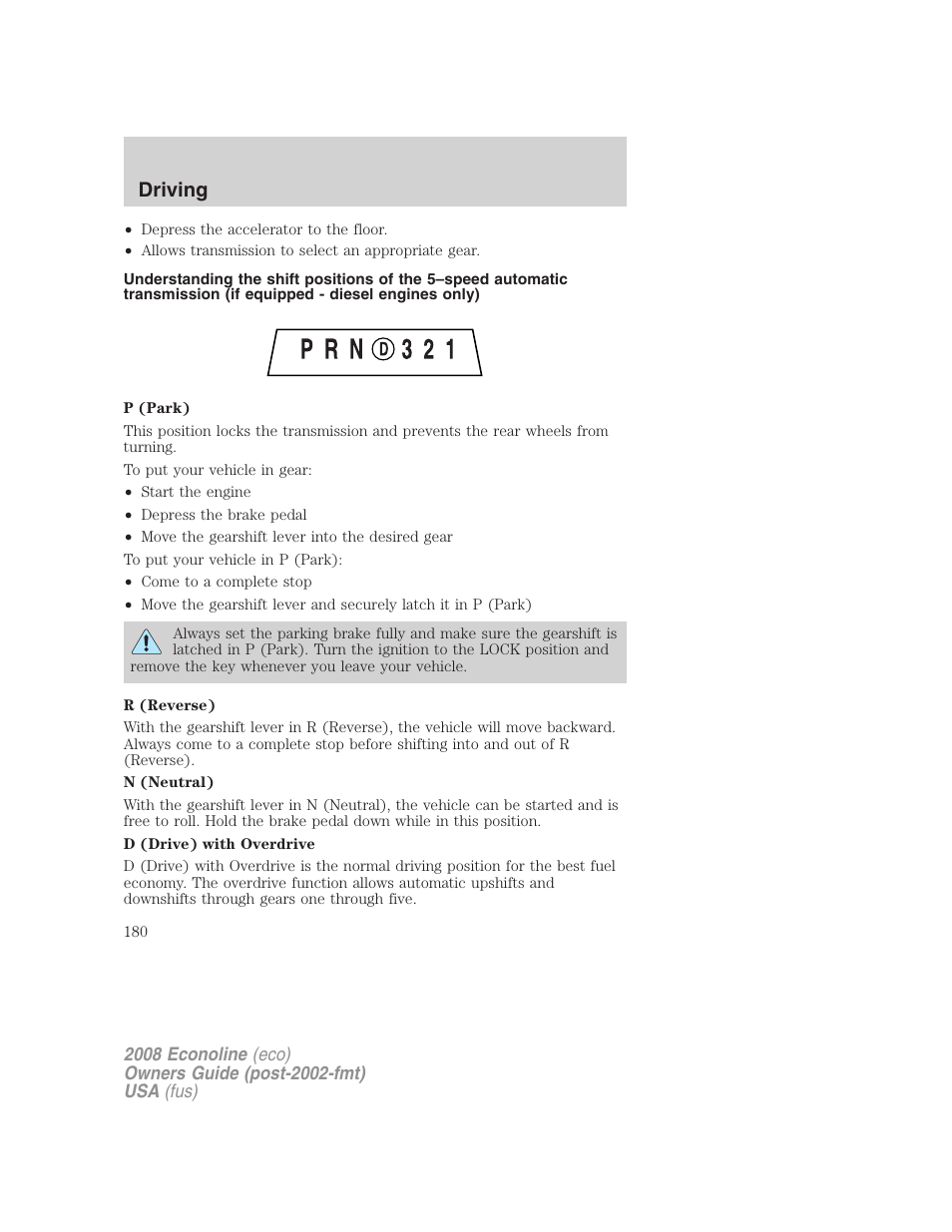 Driving | FORD 2008 E-450 v.1 User Manual | Page 180 / 280