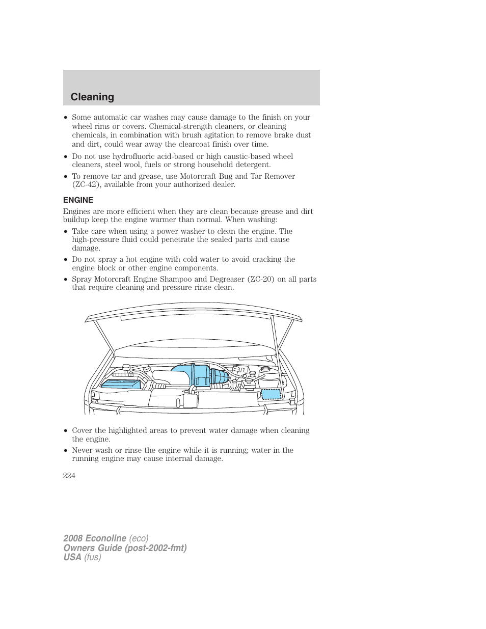 Engine, Cleaning | FORD 2008 E-450 v.1 User Manual | Page 224 / 280
