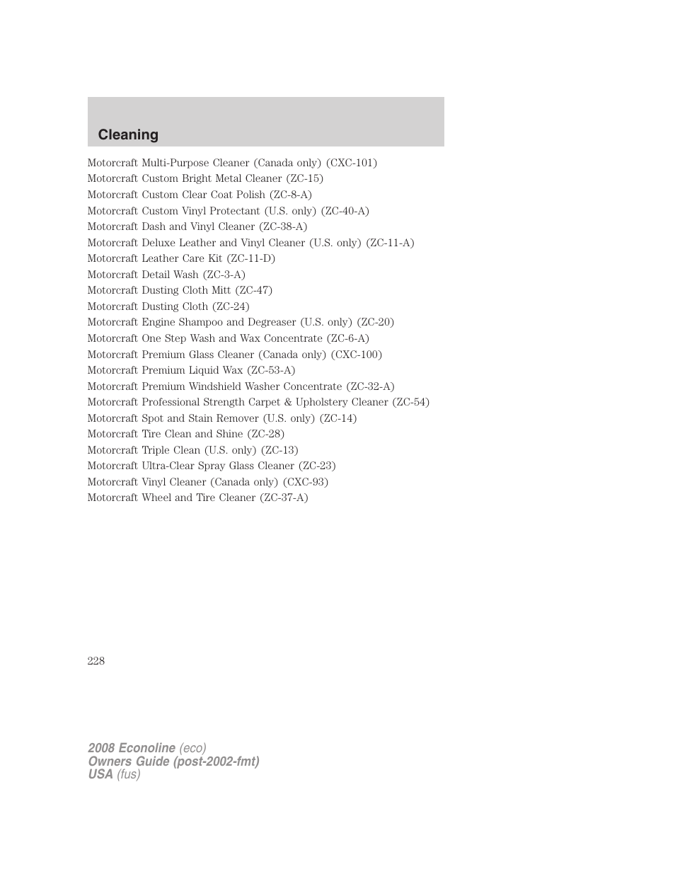 Cleaning | FORD 2008 E-450 v.1 User Manual | Page 228 / 280