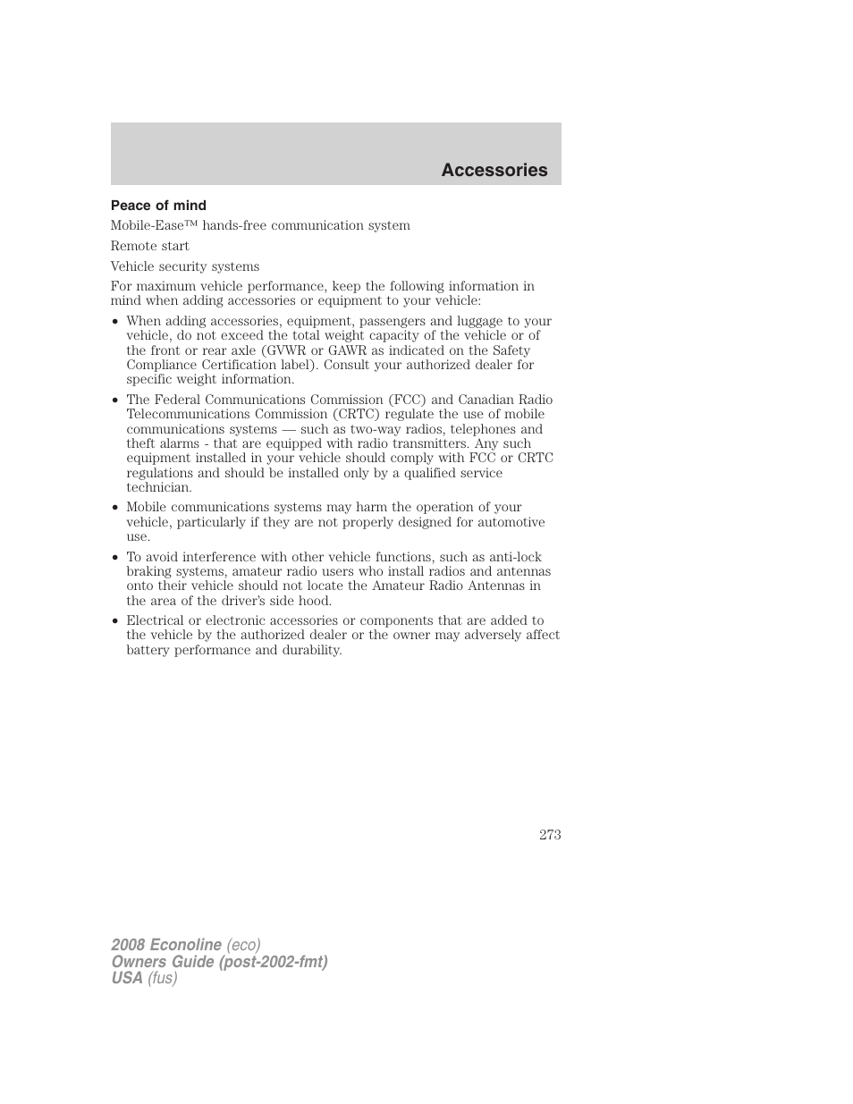 Peace of mind, Accessories | FORD 2008 E-450 v.1 User Manual | Page 273 / 280