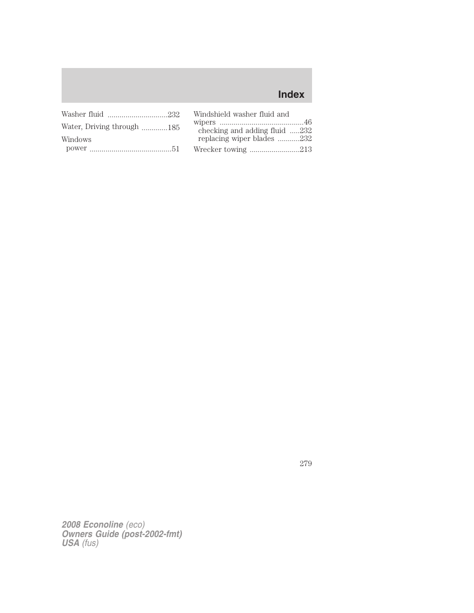 Index | FORD 2008 E-450 v.1 User Manual | Page 279 / 280