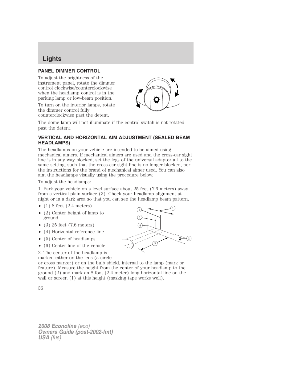 Panel dimmer control, Lights | FORD 2008 E-450 v.1 User Manual | Page 36 / 280