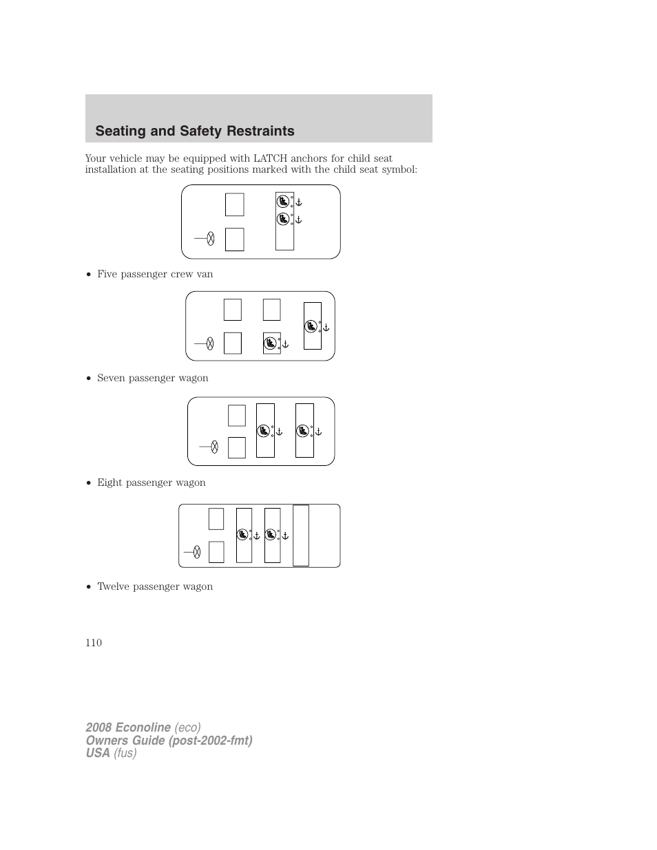 Seating and safety restraints | FORD 2008 E-450 v.2 User Manual | Page 110 / 288