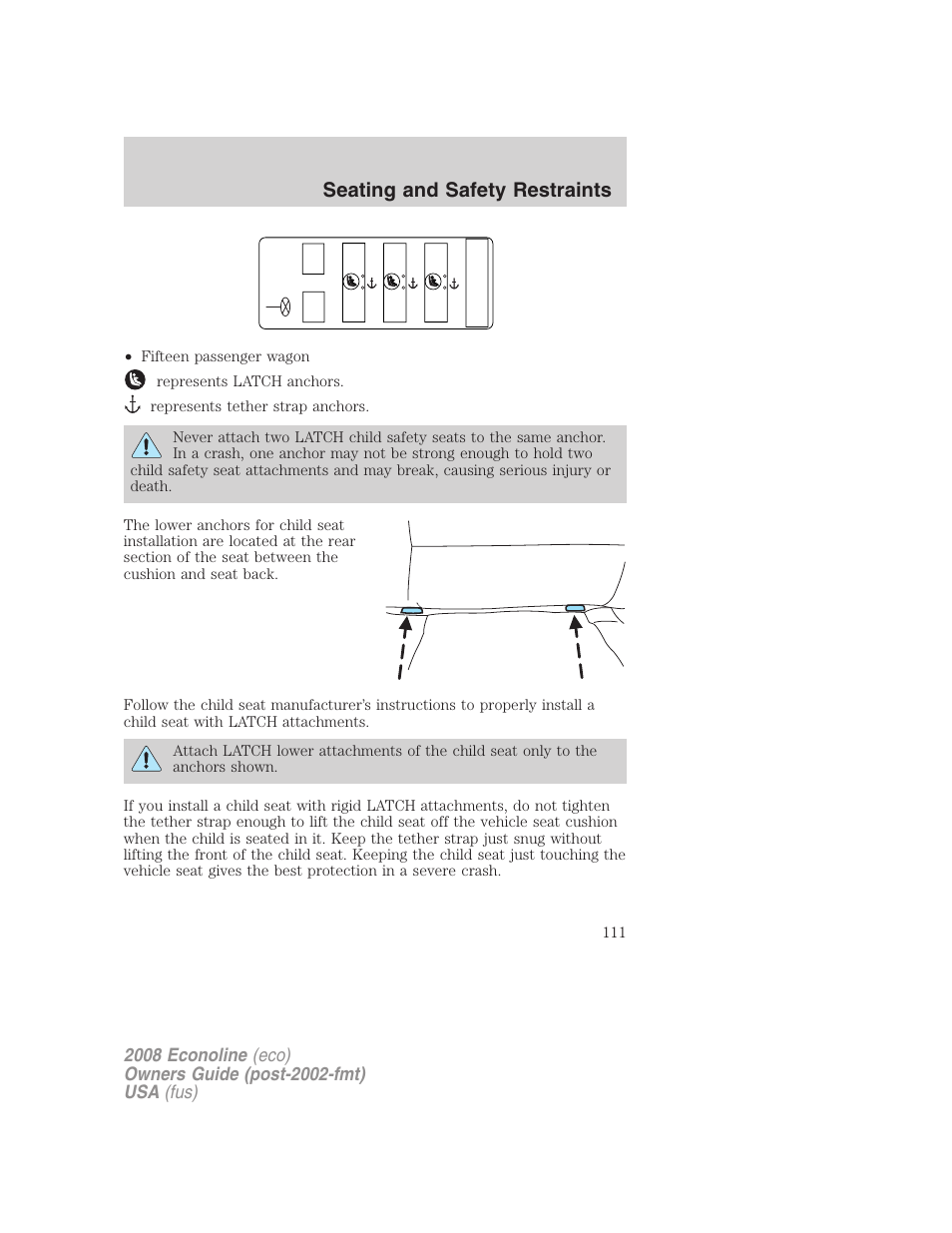 Seating and safety restraints | FORD 2008 E-450 v.2 User Manual | Page 111 / 288