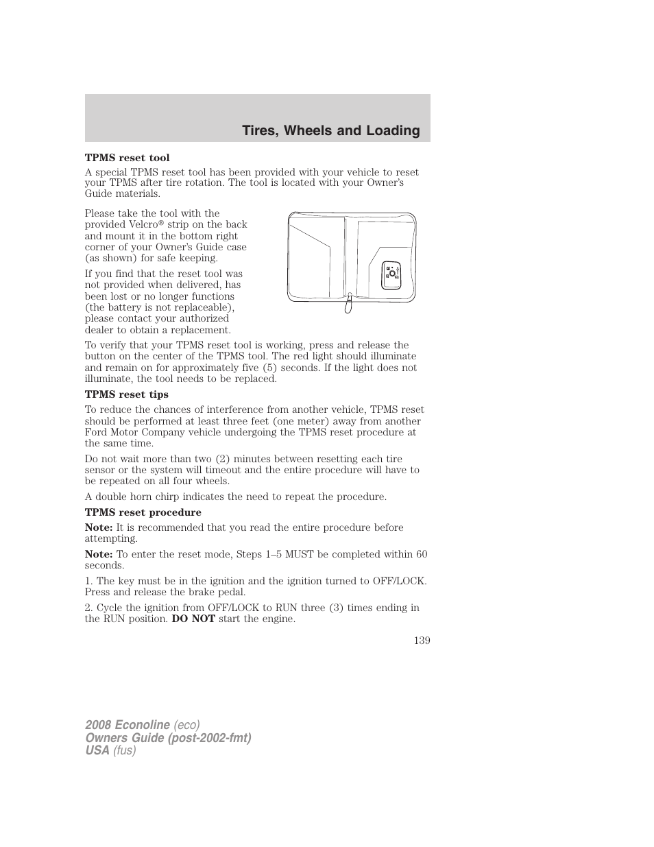 Tires, wheels and loading | FORD 2008 E-450 v.2 User Manual | Page 139 / 288