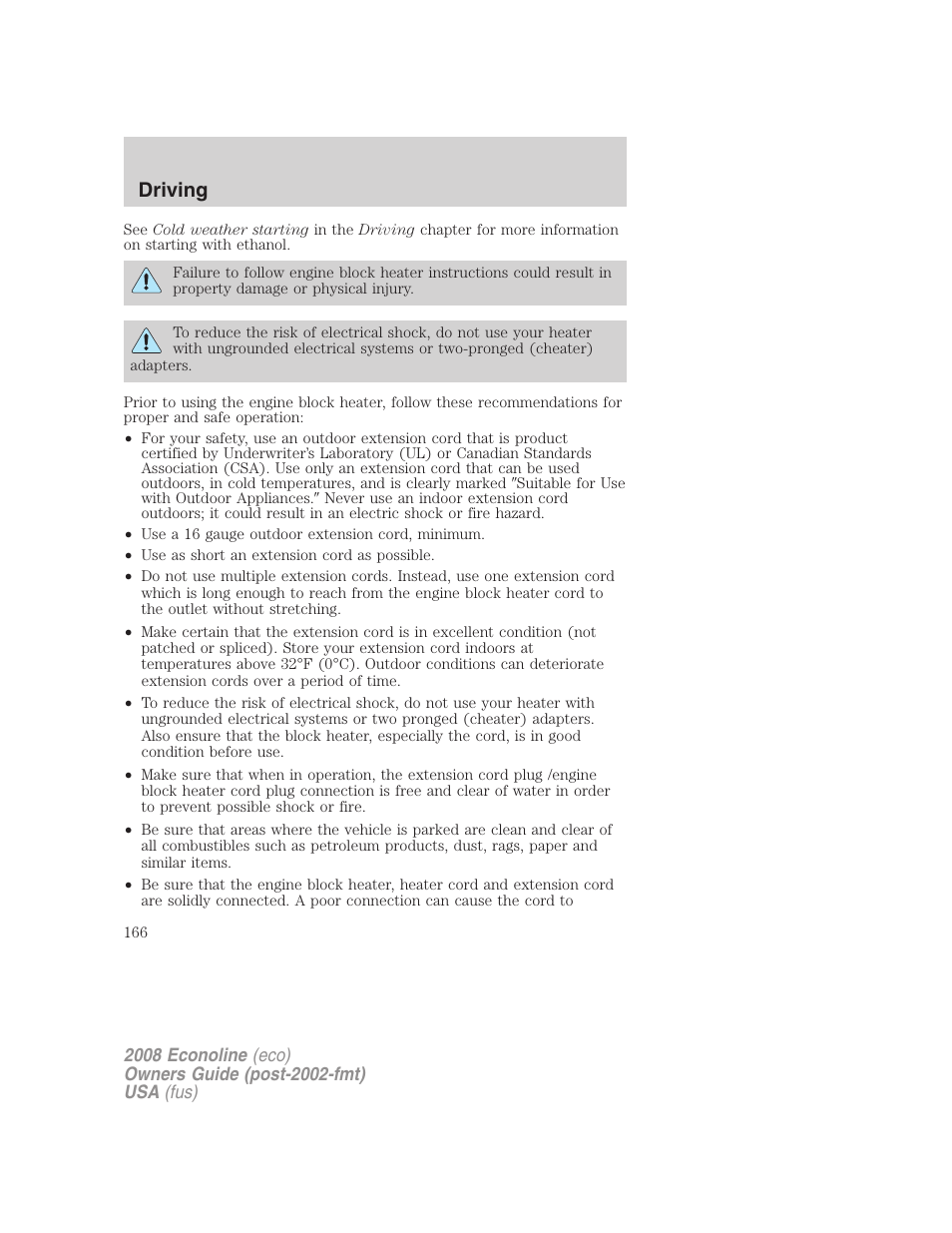 Driving | FORD 2008 E-450 v.2 User Manual | Page 166 / 288