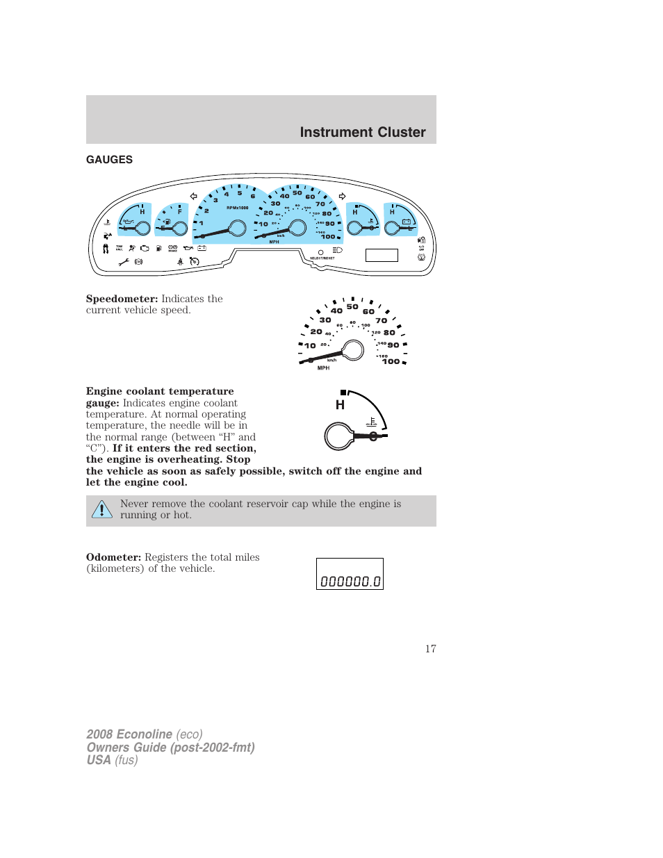 Gauges, Instrument cluster | FORD 2008 E-450 v.2 User Manual | Page 17 / 288