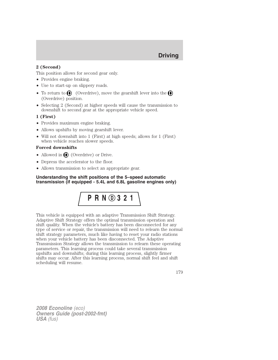 Driving | FORD 2008 E-450 v.2 User Manual | Page 179 / 288