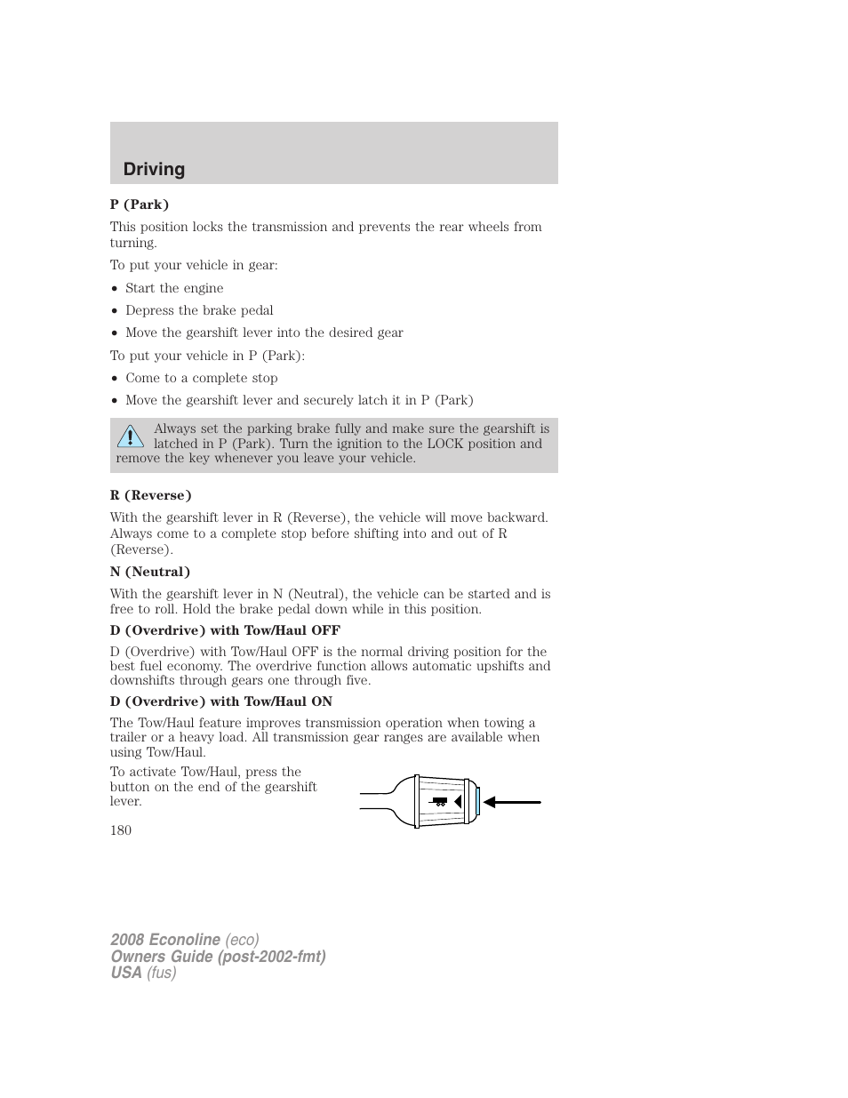 Driving | FORD 2008 E-450 v.2 User Manual | Page 180 / 288