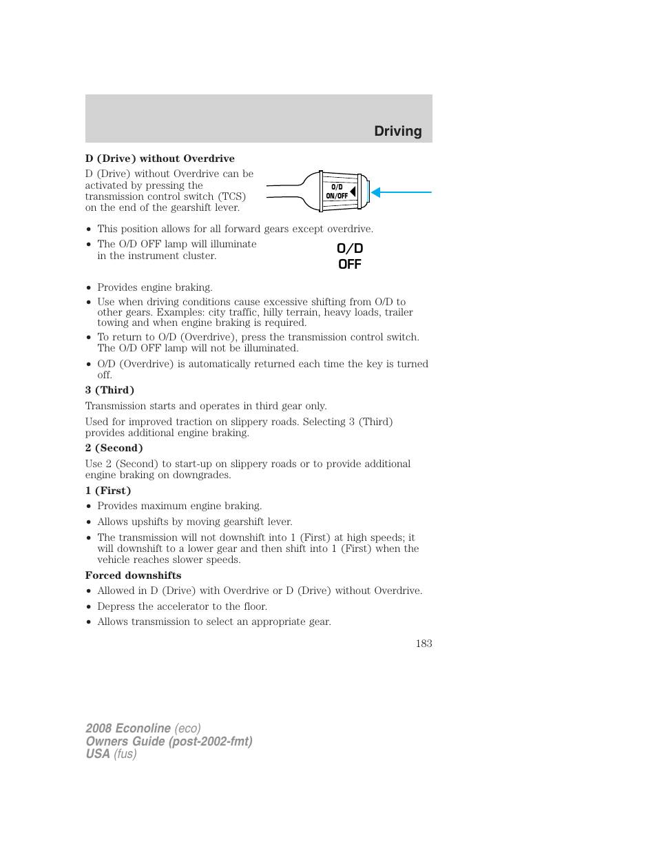 Driving | FORD 2008 E-450 v.2 User Manual | Page 183 / 288