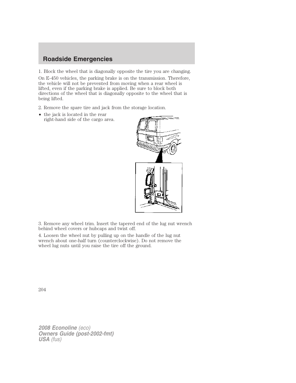 Roadside emergencies | FORD 2008 E-450 v.2 User Manual | Page 204 / 288