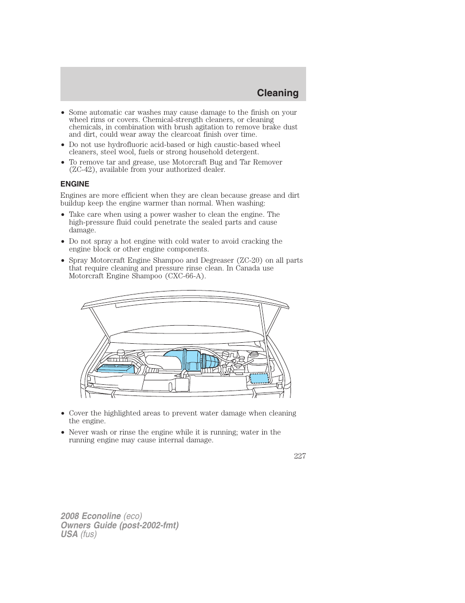 Engine, Cleaning | FORD 2008 E-450 v.2 User Manual | Page 227 / 288