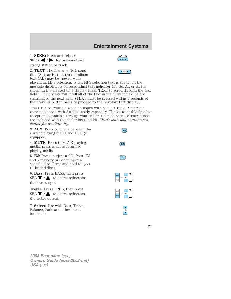 Entertainment systems | FORD 2008 E-450 v.2 User Manual | Page 27 / 288