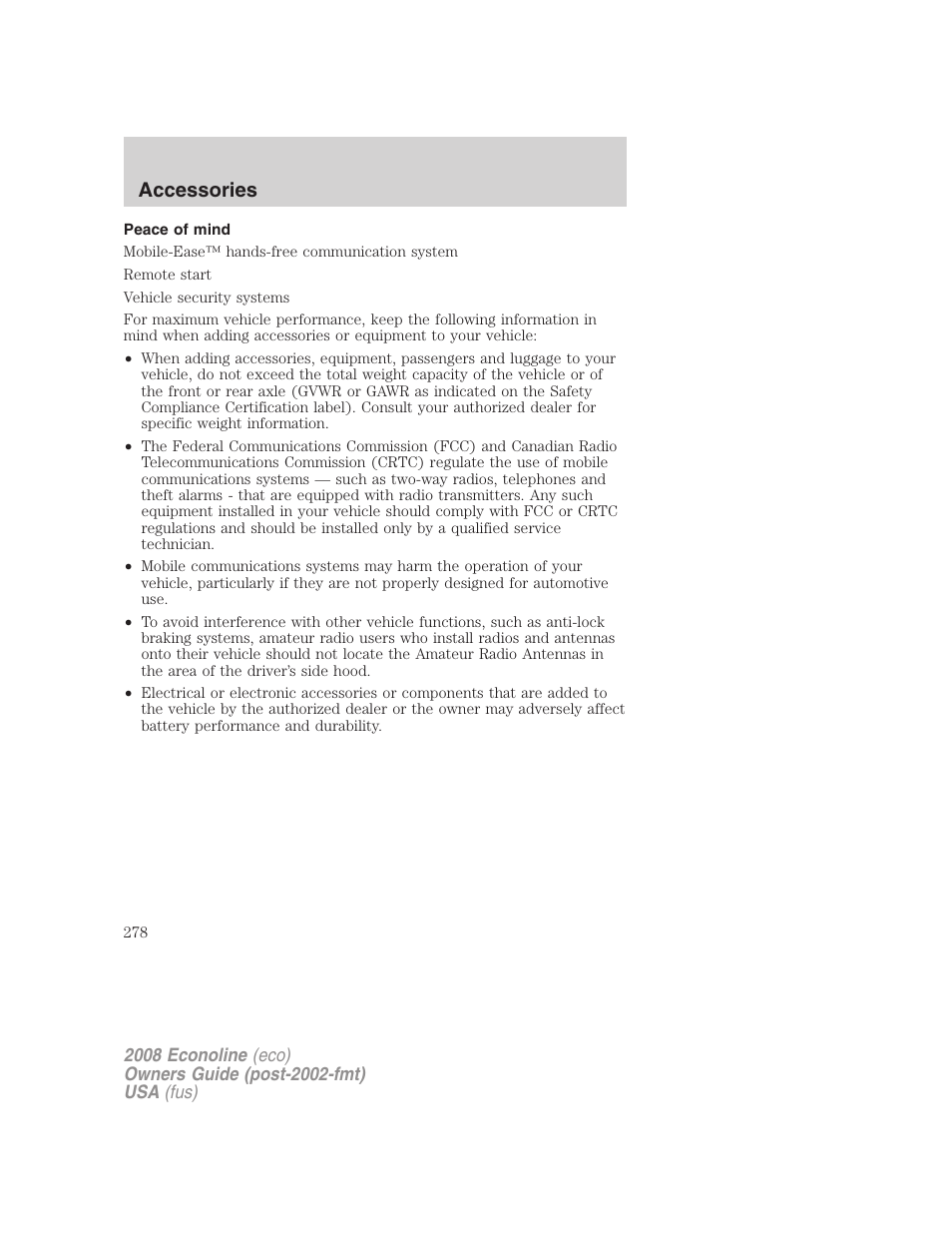 Peace of mind, Accessories | FORD 2008 E-450 v.2 User Manual | Page 278 / 288