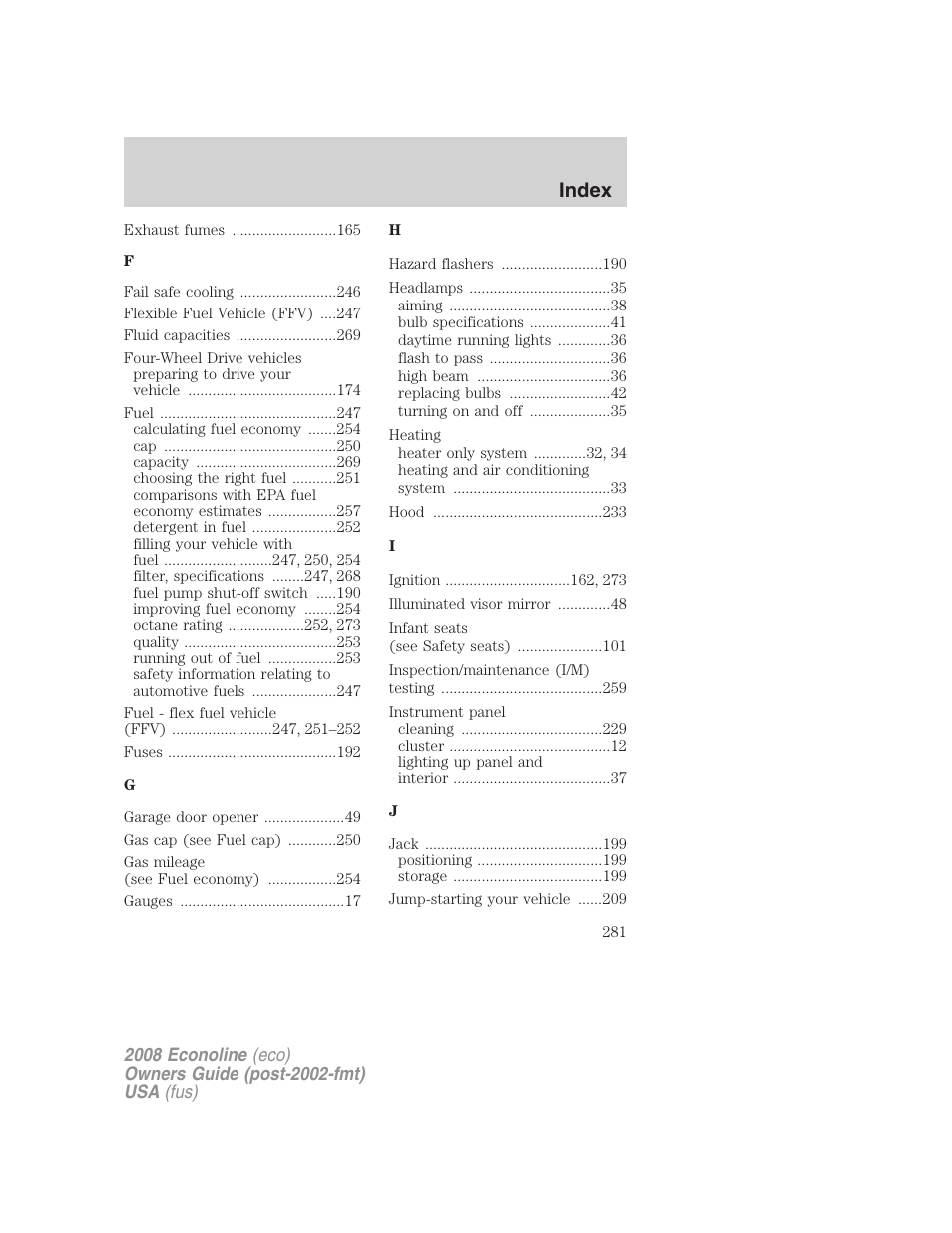 Index | FORD 2008 E-450 v.2 User Manual | Page 281 / 288