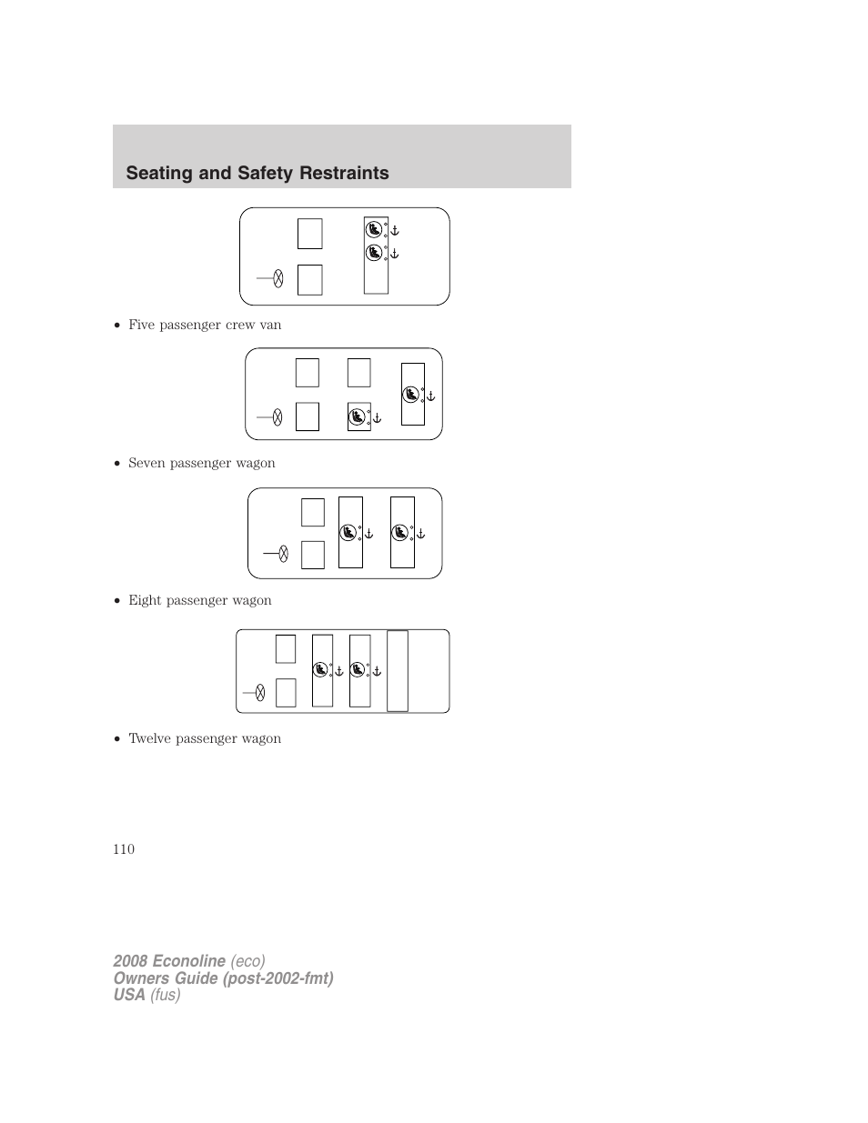 Seating and safety restraints | FORD 2008 E-450 v.3 User Manual | Page 110 / 285