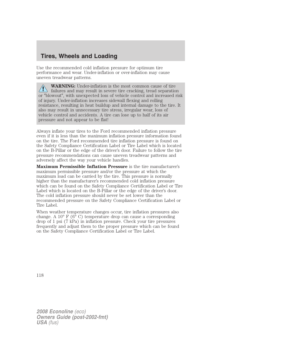 Tires, wheels and loading | FORD 2008 E-450 v.3 User Manual | Page 118 / 285